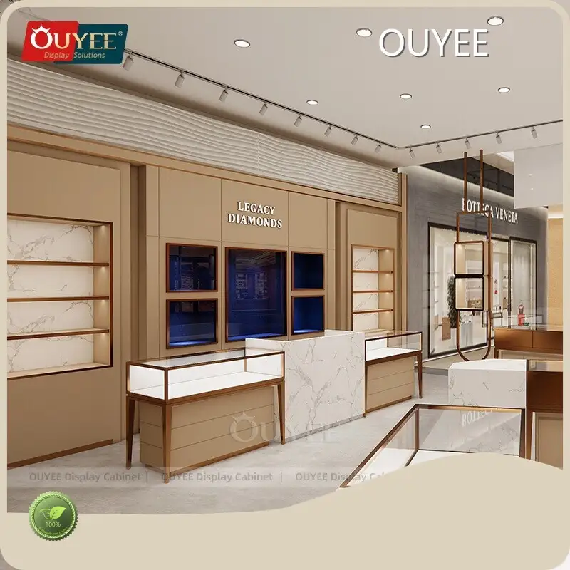 Gold Countertop Jewelry Display Cabinet Showcase for Stores 1