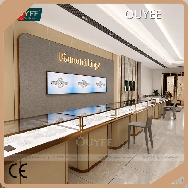 Jewelry Store Display Counter Cabinet - Custom Gold Stainless Steel 1