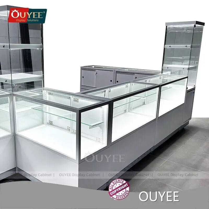 Rotating Tempered Glass Jewelry Kiosk Display Cabinet for Malls 1