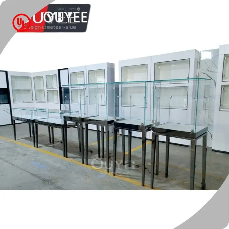 Custom Modular Jewelry Glass Showcase with Stainless Steel Counter 1