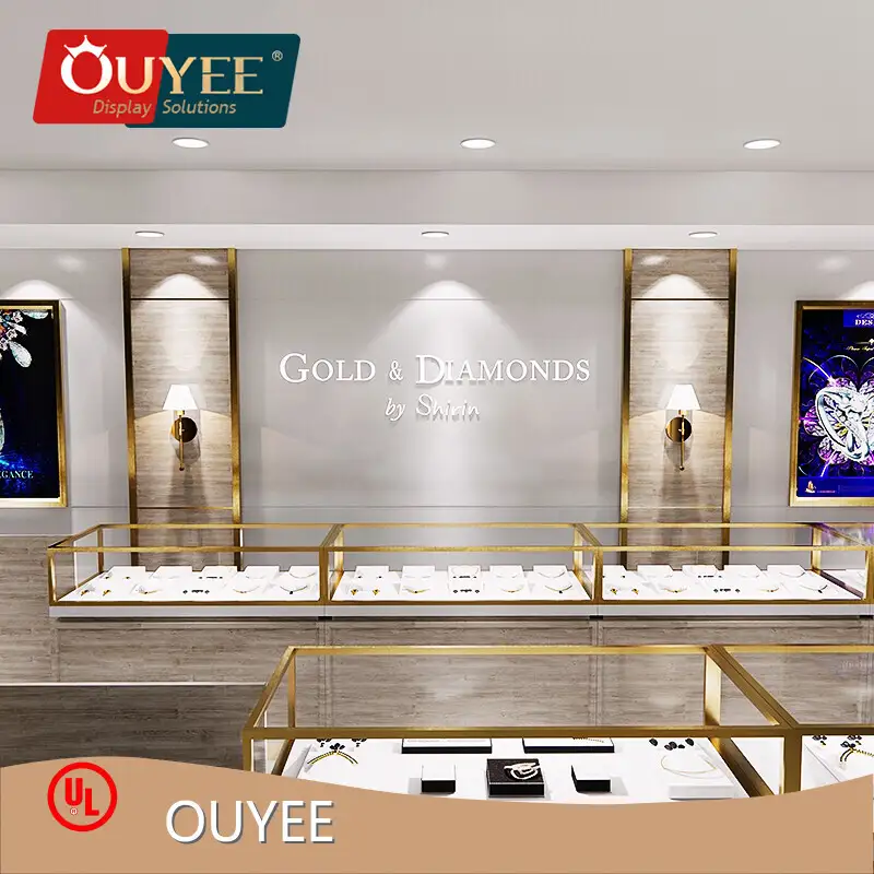 Jewelry Shop Interior Design Glass Showcase Display Case Wooden Table 1