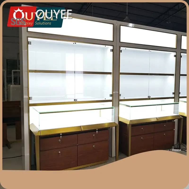 Custom Wood & Glass Jewelry Showcase Wall Display Cabinet for Shop 1