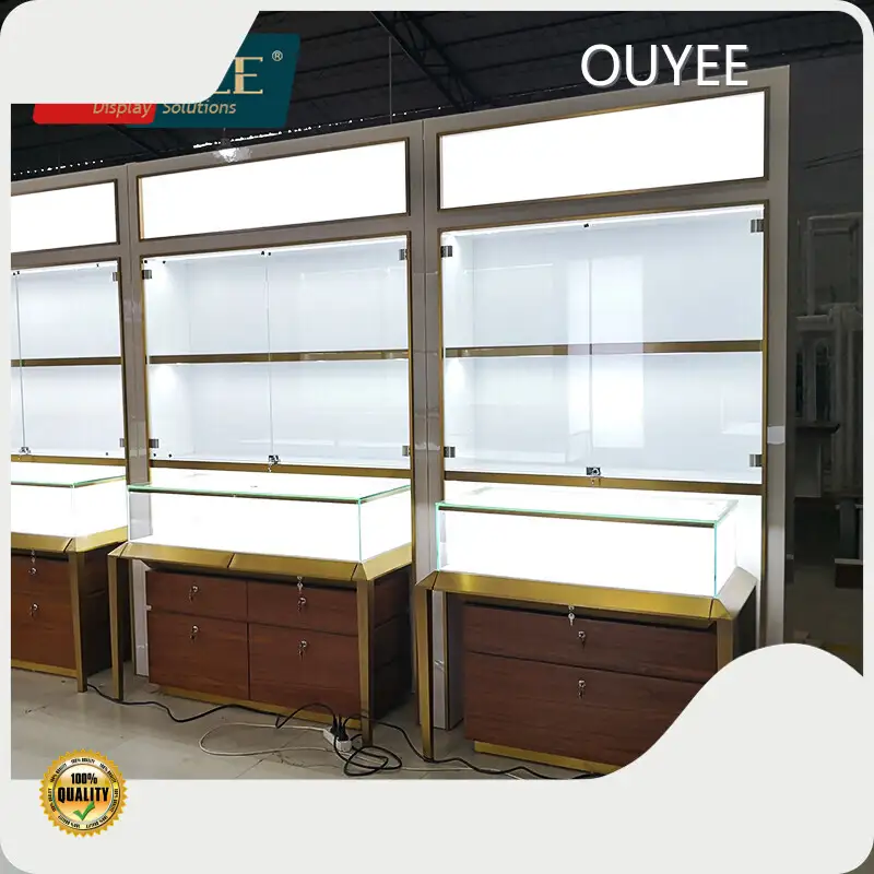 Customized Jewelry Showroom Display Racks Glass Showcase - Gold Finish 1
