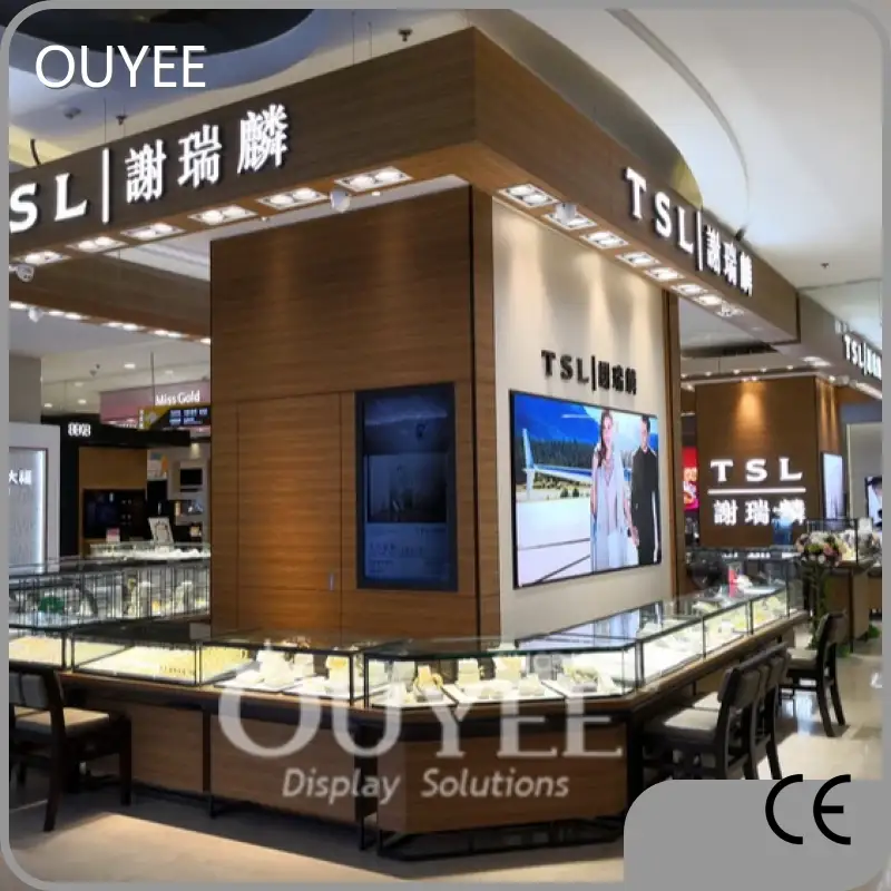 Custom Retail Jewelry Kiosk Showcase Glass Necklace Display for Mall 1