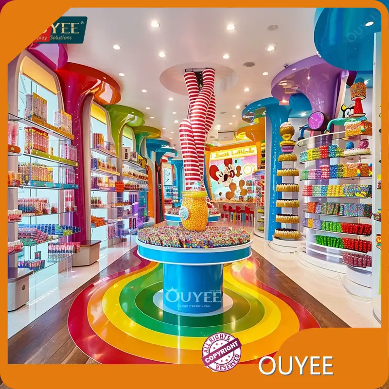 Custom Candy Display Racks with Glass Shelves for Children's Shops 1