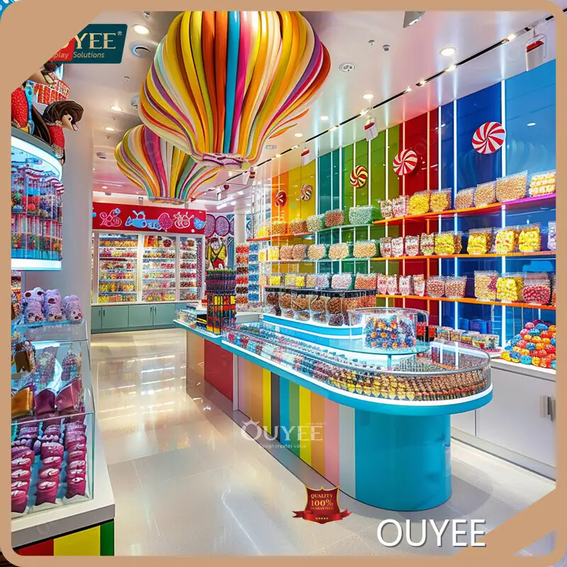 Wooden Candy Counter with Glass Cover - Wall Display Shelf for Snacks 1