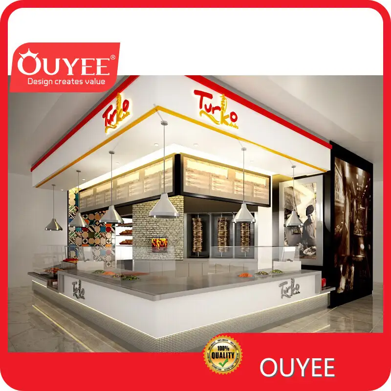 Retail Wood Coffee Shop Counter High-Gloss MDF Display Shelf 1