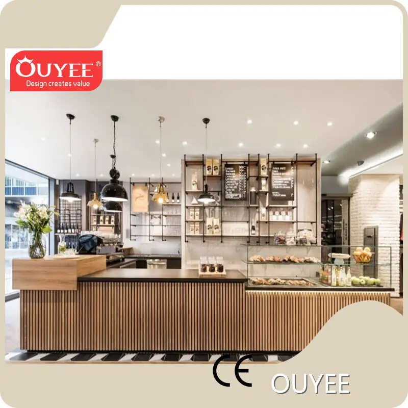 Custom Coffee Shop Counter & Cabinet with Marble Countertop 1