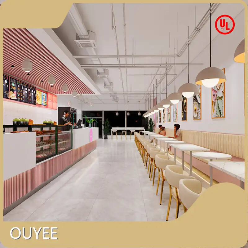 Wooden Front Cabinet for Milk Tea & Coffee Shop Counter, Pink 1