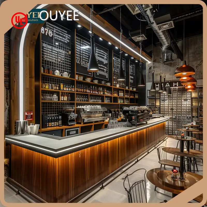 Customized Cafe Bubble Tea & Coffee Shop Counter with LED Light Kiosk 1