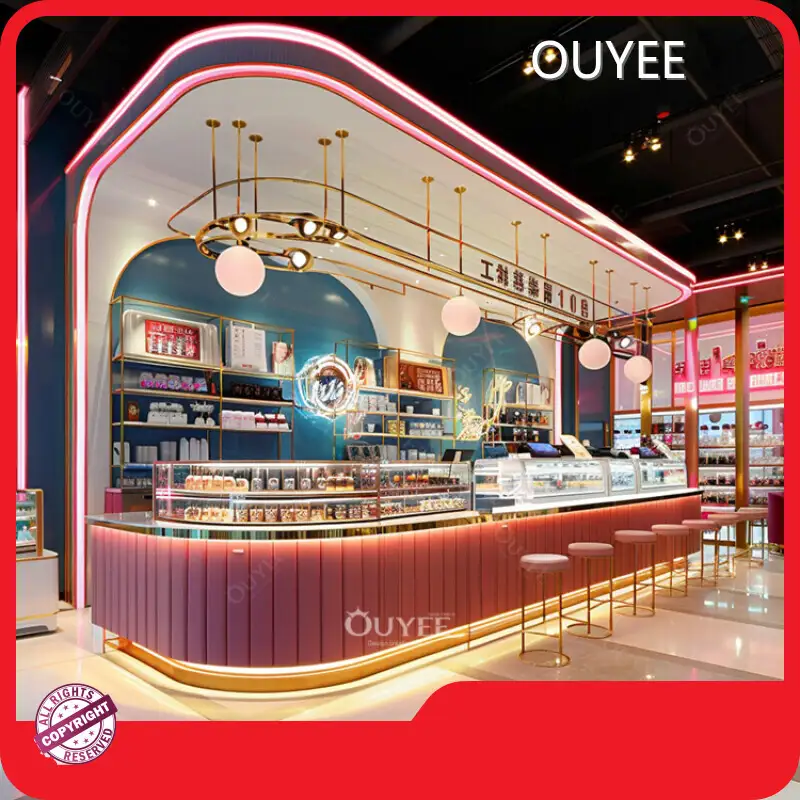 LED Light Pink Standing Coffee & Bubble Tea Shop Counter Kiosk 1