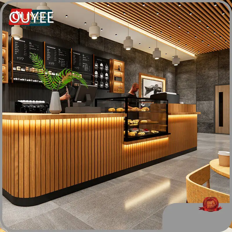 Cafe Kiosk Coffee Shop Counter Bar with Wood Cabinets 1