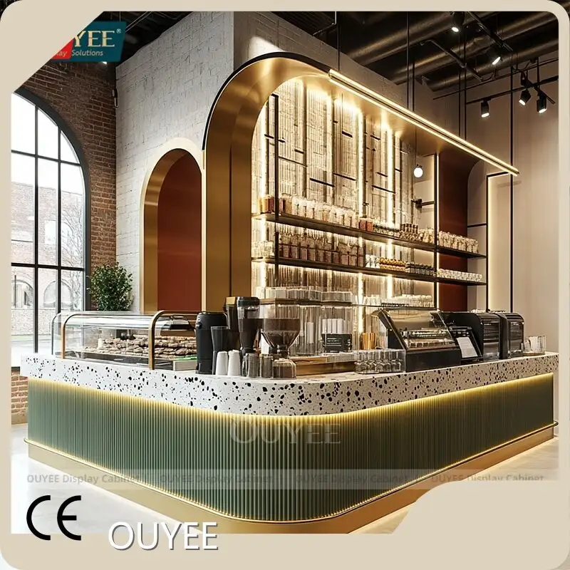 Wooden Fixtures Bubble Tea Display for Coffee Shop & Retail Kiosk 1