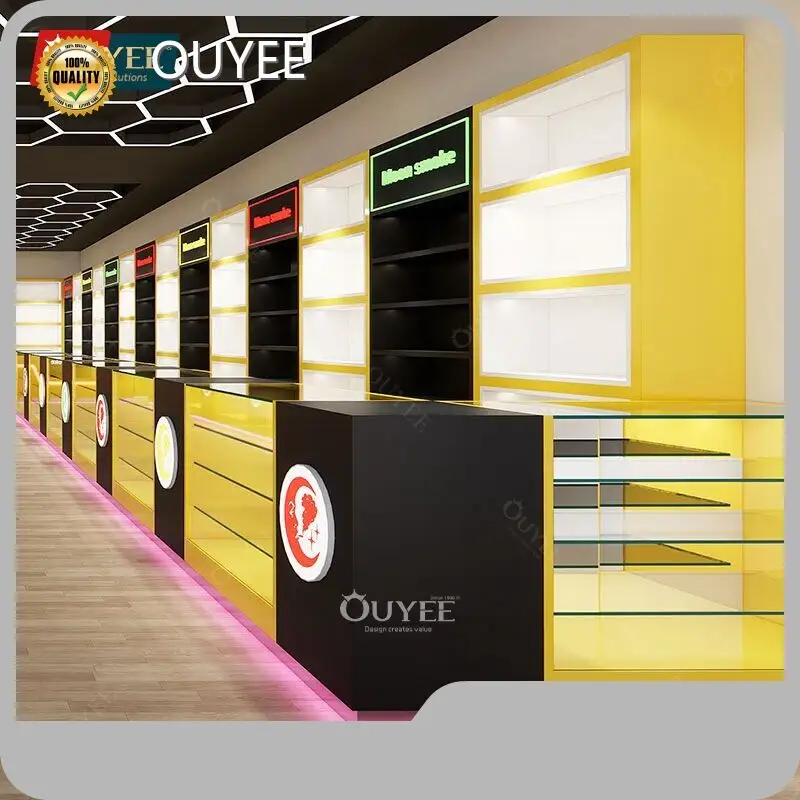 Wooden Tobacco Display Showcase Cabinet with LED Glass Shelves 1