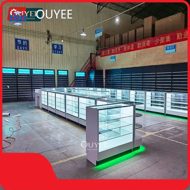 Custom Wooden Tobacco Display Case with Glass & LED Lights for Stores 1