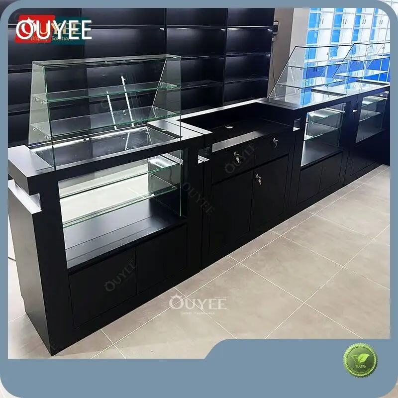 Wood Display Shelves & Stalinite Tempered Glass Stand for Smoke Shop 1