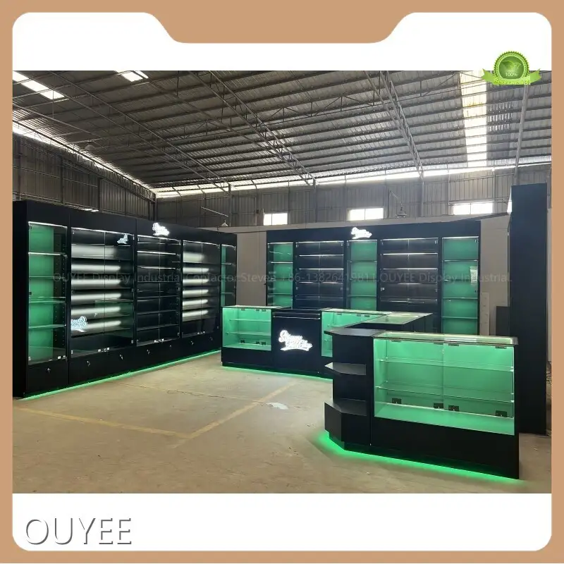 Custom Smoke Shop Wood & Glass Display Cabinet for Tobacco Stores 1