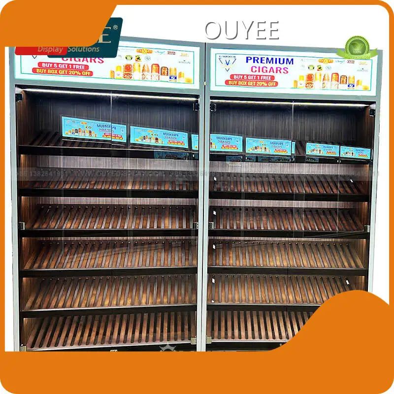 Tall Wooden LED Wall Cigar Display Cabinet for Smoke Shop 1