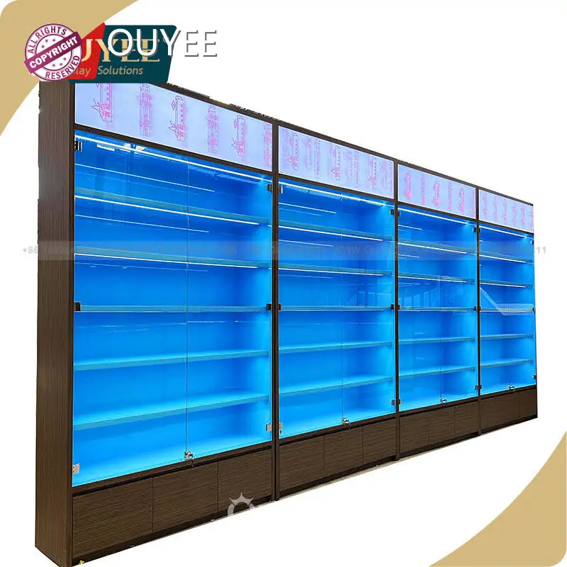 Customized Wooden Smoke Shop Tobacconist Display Shelves with Light Box 1
