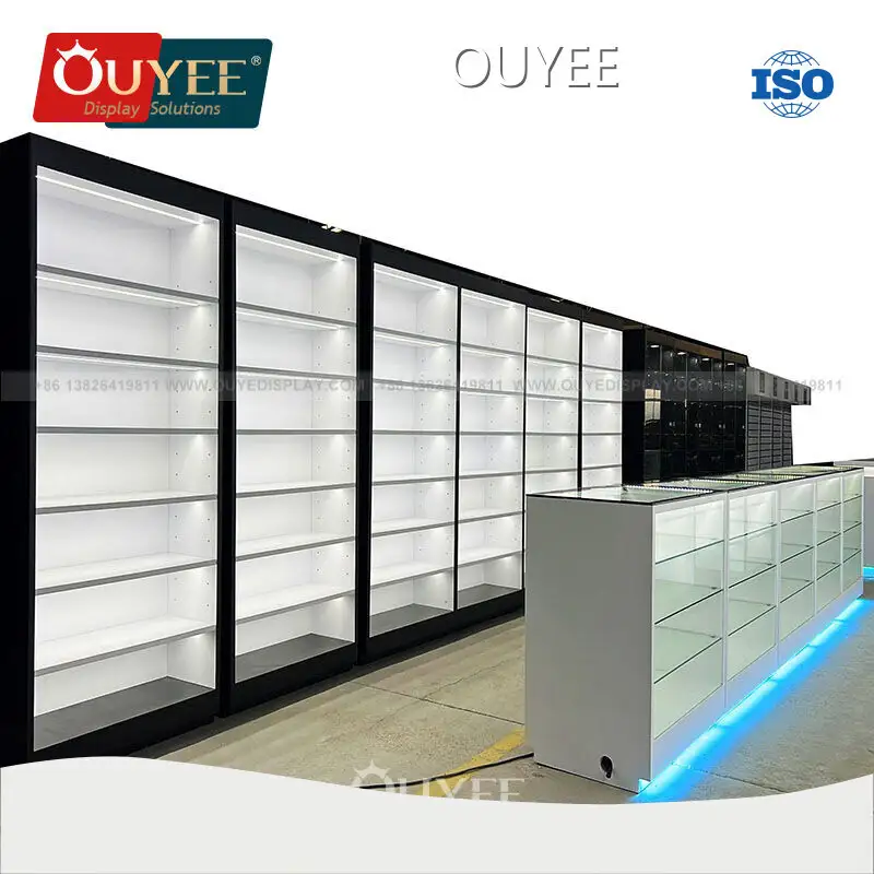 LED Vitrine Fixture Tobacco Display Rack Wooden Smoke Shop Cabinets 1