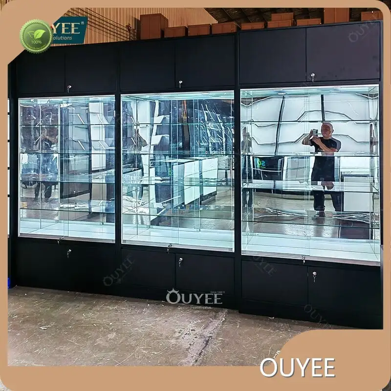 Frameless Glass Display Showcase with LED Light, Cigar Rack for Shops 1