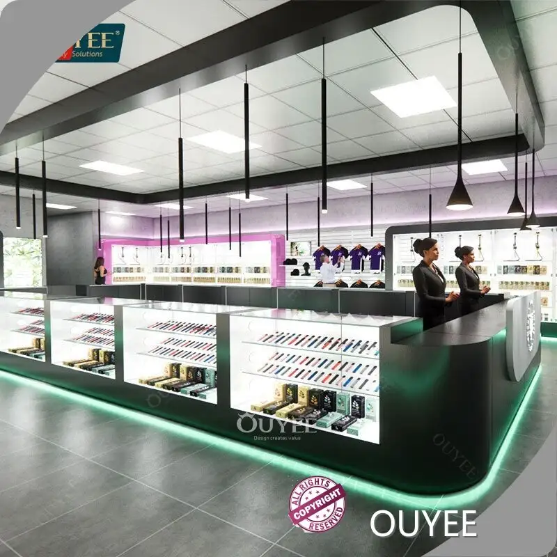 Custom 3D Design Gold Glass LED Vitrine for Smoke & Tobacco Shop 1