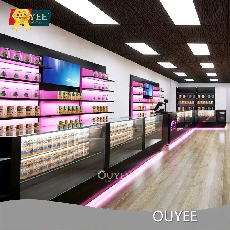 Wooden Glass Lighted Retail Cigarette Display Stand Wall Shelves 1