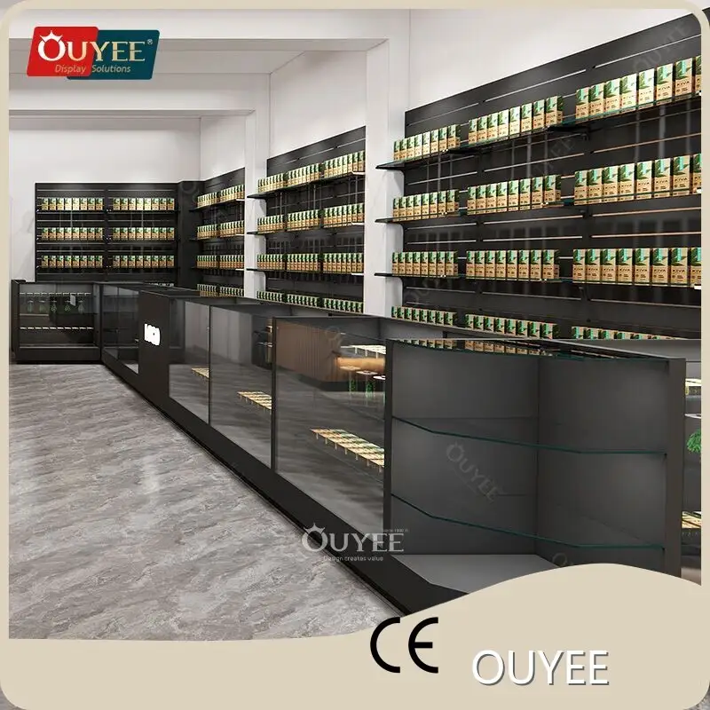 Slatwall Cigarette and Tobacco LED Glass Showcase Humidor Cabinet 1