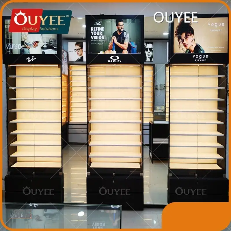 Eyeglass Display Cabinet with Mirror Floor Stand & Lockable Wheels 1