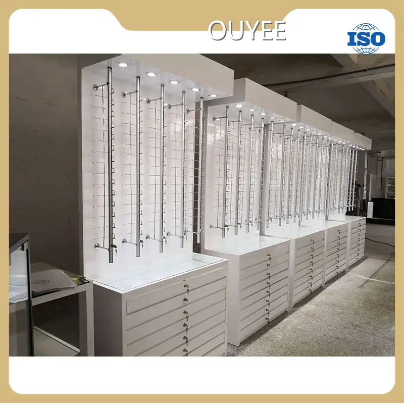 Floor-Standing Locking Sunglass Display Rack with LED & Wall-Mount Rod 1