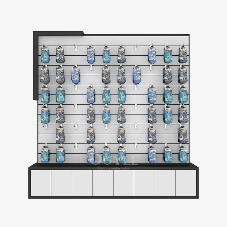 Custom White Slatwall Wall Display Unit with Storage Cabinet | Ouyee 1