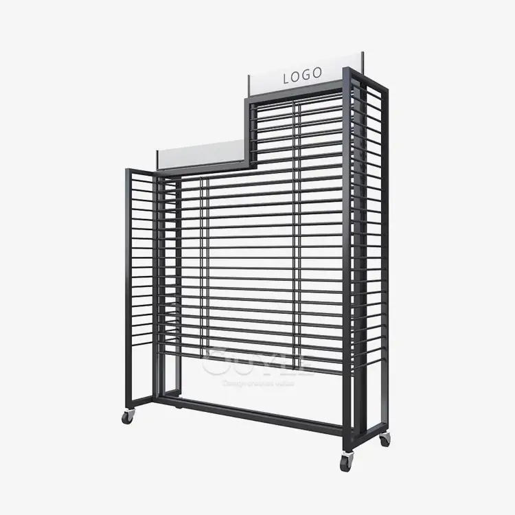 Custom Mobile Metal Slatwall Display with Logo Header | Ouyee 1