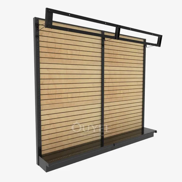 Custom Wood Slatwall Gondola Display with Black Metal Frame for Supermarket & Retail Stores 1
