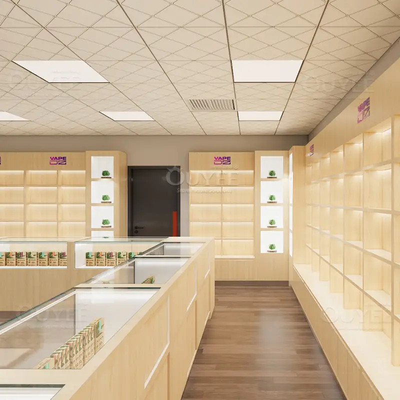 Custom Wood & Glass Dispensary Display System with LED Lighting 1