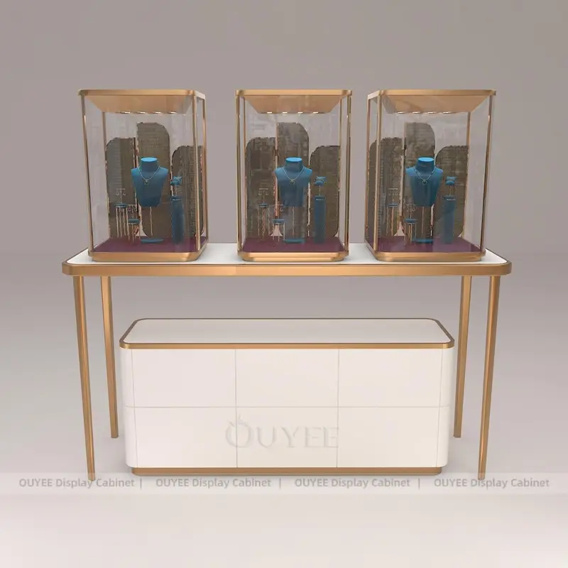 Luxury Jewelry Display Counter Set with Glass Showcases and Storage Cabinet | Ouyee 1