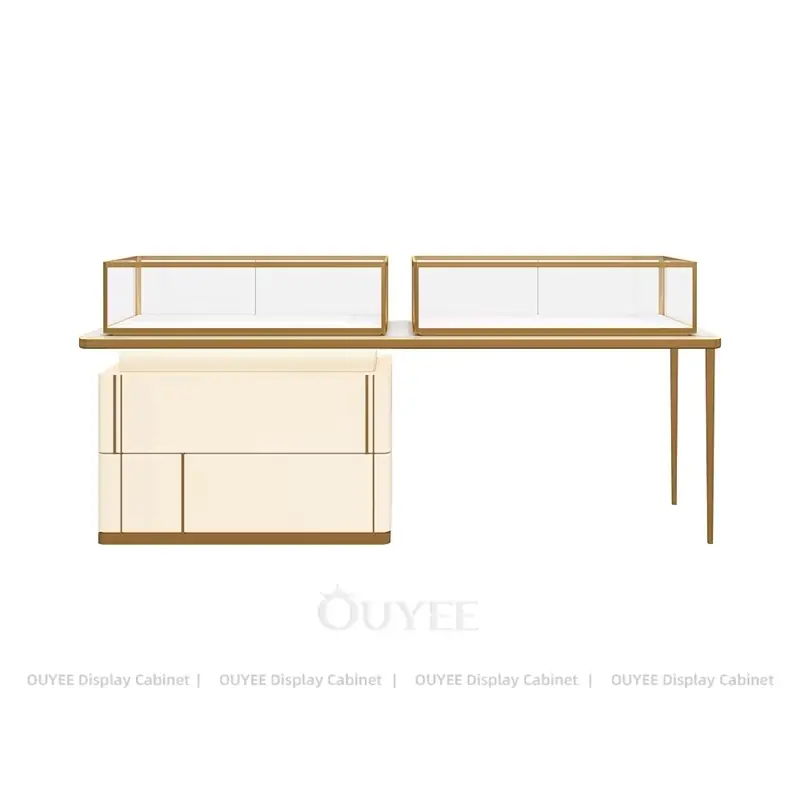 Modern Jewelry Display Table with Double Glass Showcases and Storage Cabinet 1