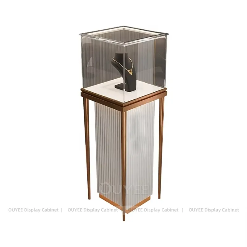 Luxury Jewelry Pedestal Display Stand with Glass Showcase and LED Lighting 1