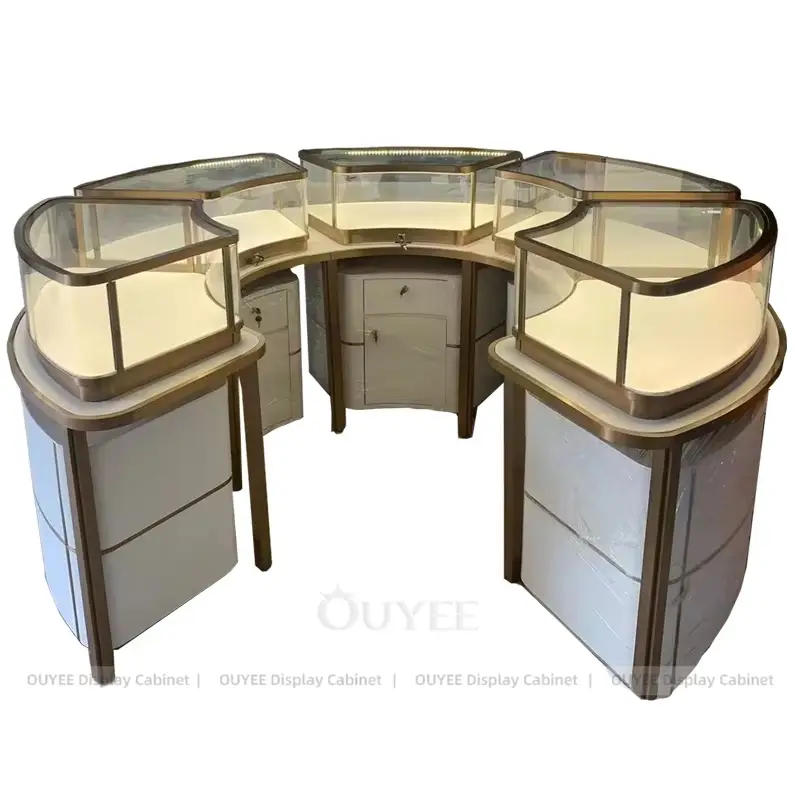 Luxury Modular Curved Jewelry Display Island Counter with Glass Showcases 1