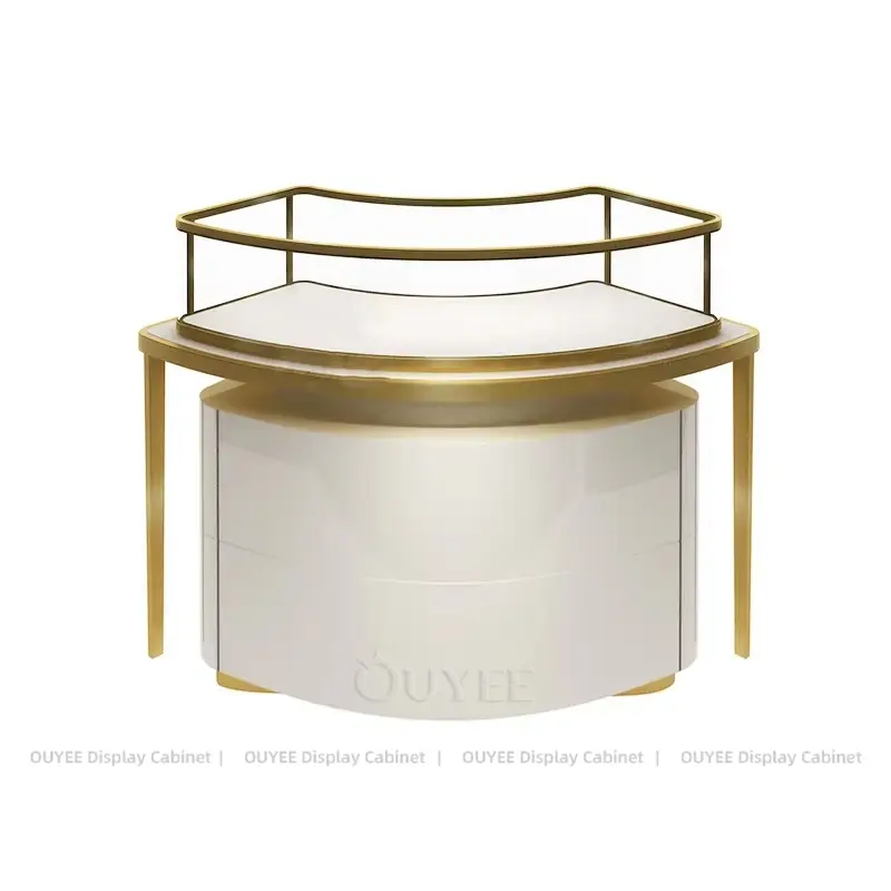 Modern Curved Jewelry Display Counter with Glass Showcase and Storage Cabinet 1