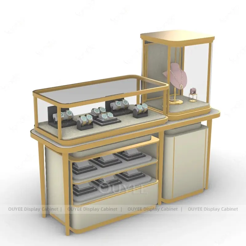 Modern Jewelry Display Counter with Glass Showcase and Tower Display Cabinet 1
