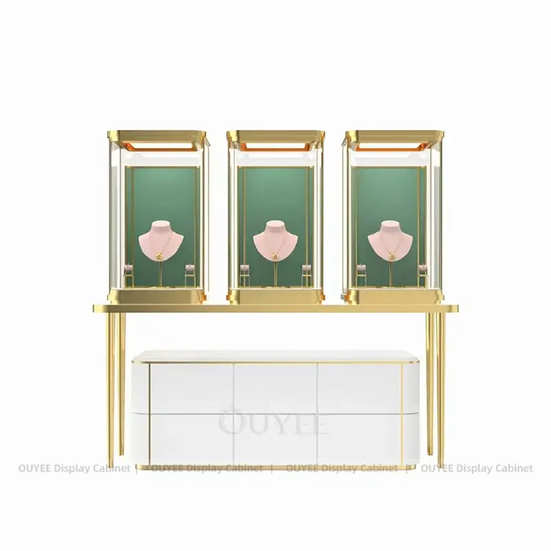 Custom Jewelry Tower Display Cabinet with LED Lighting for Necklace Retail Showcase 1