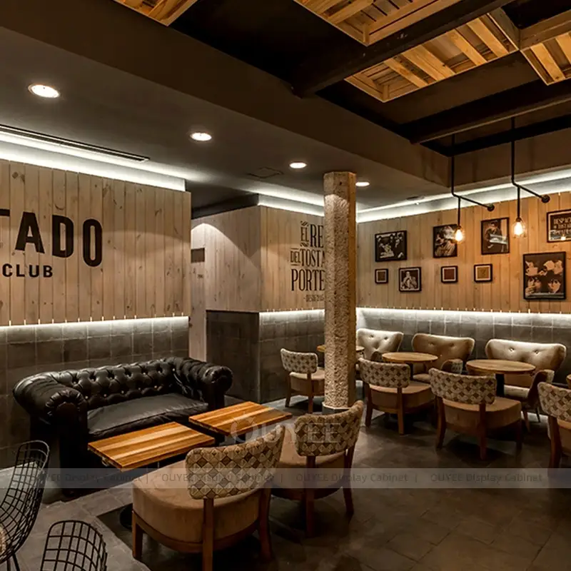 Modern Coffee Shop Lounge Interior Design with Wood Wall Panels 1