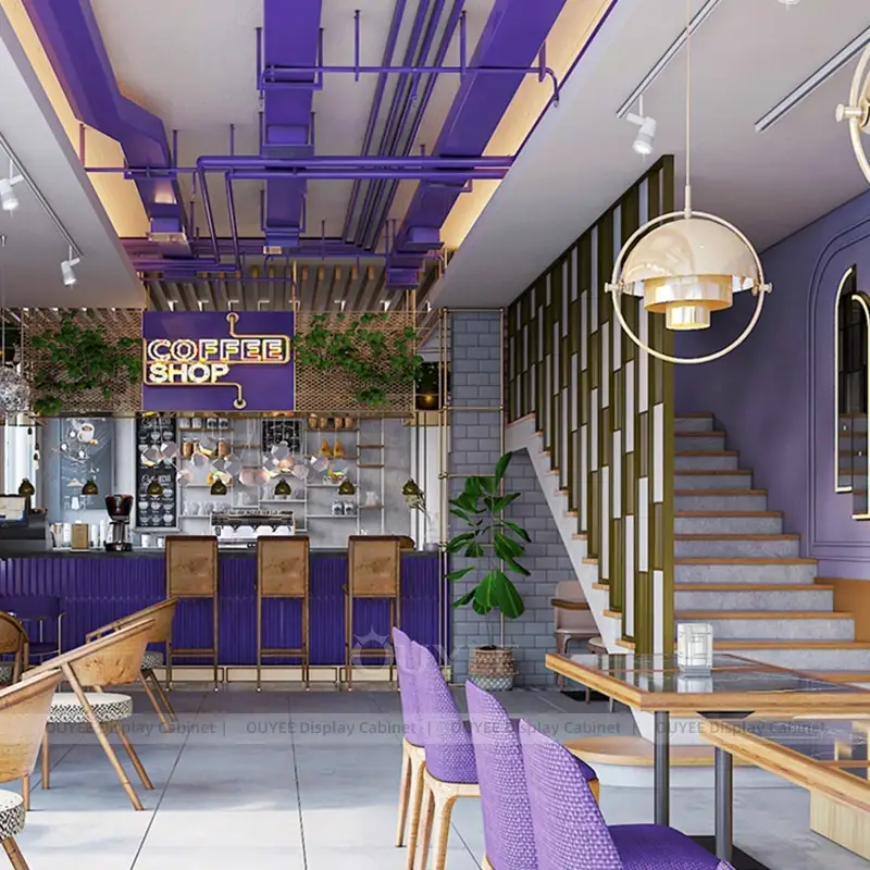 Creative Purple Coffee Bar with Industrial Loft Structure 1