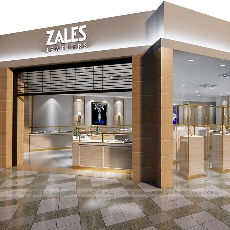 Custom Jewelry Store Mall Kiosk Design with U-Shape Glass Display Counters 1
