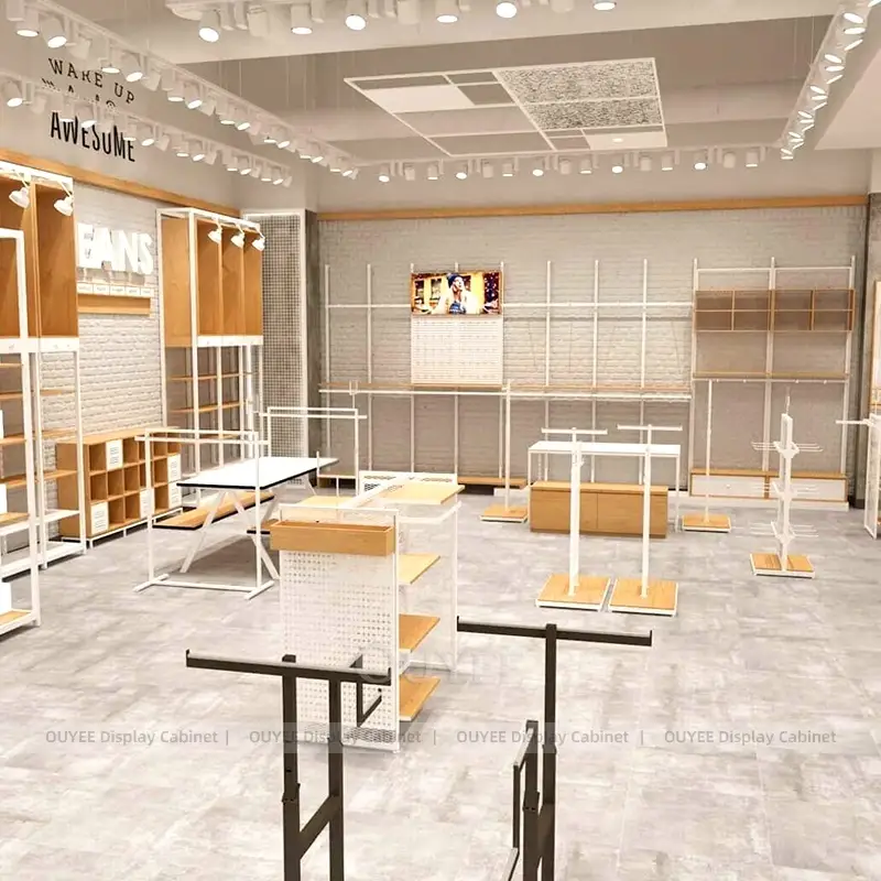 Minimalist White Clothing Display Rack Set for Fashion Retail Stores 1