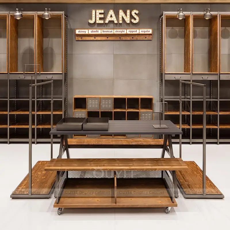 Jeans Store Display Fixture Set with Shelving Units and Center Table 1