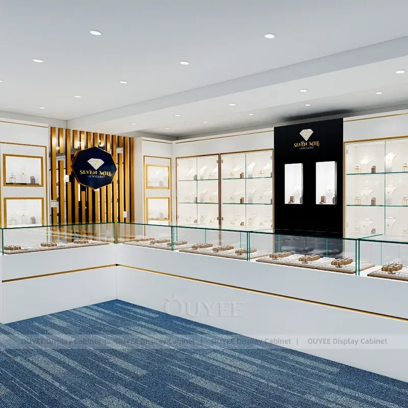Luxury Jewelry Store Display Showcase System with Glass Counters and Wall Cabinets 1