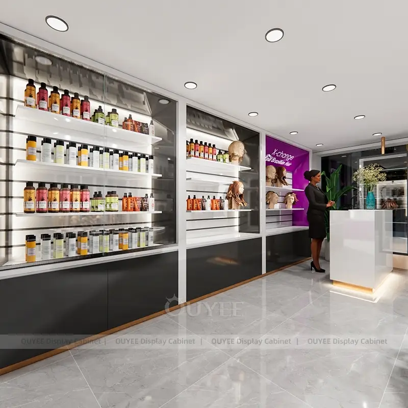 Luxury Wig Store Reception Counter and Wall Display Fixture System 1