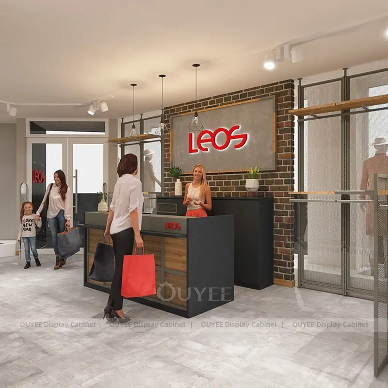 Modern Industrial Clothing Display Rack Set with Center Merchandising Table 1