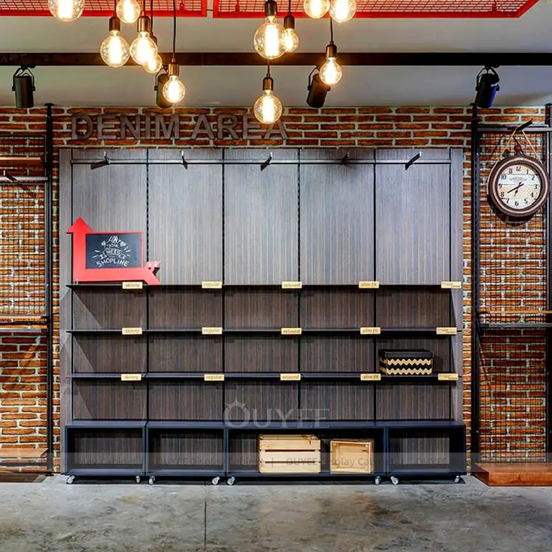 Wall-Mounted Denim Clothing Display Shelving System for Retail Stores 1
